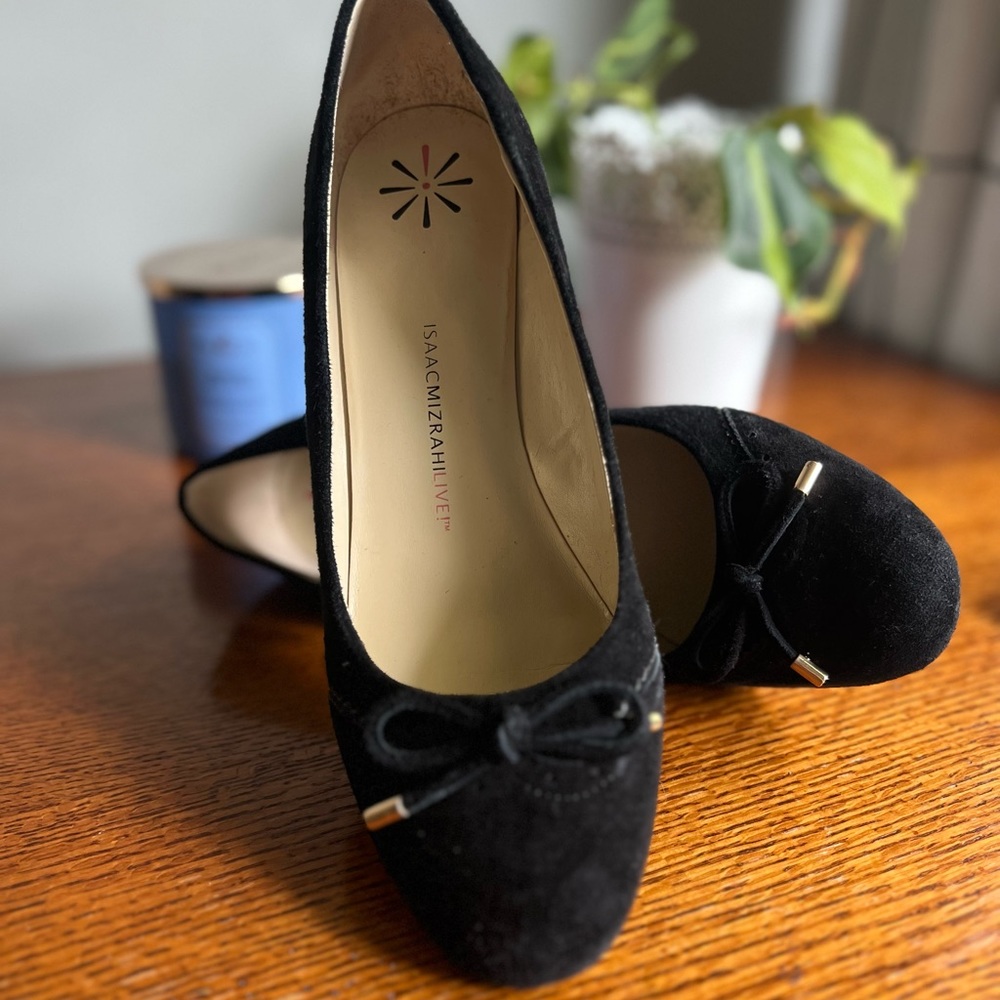 Black suede wedge heels